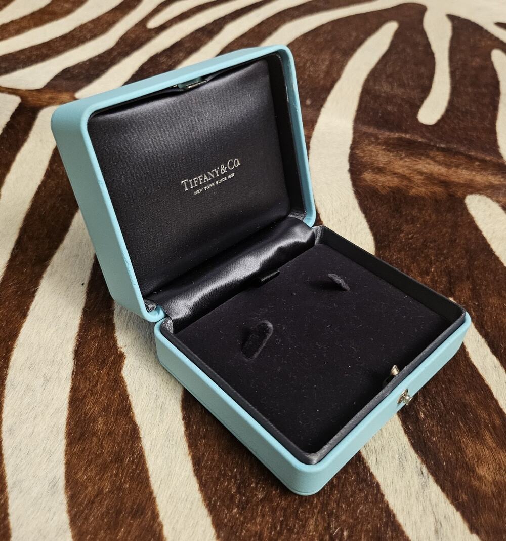 Tiffany & Co. Blue Leather Necklace Holder Box Case 4" x 3.25" x 2"
